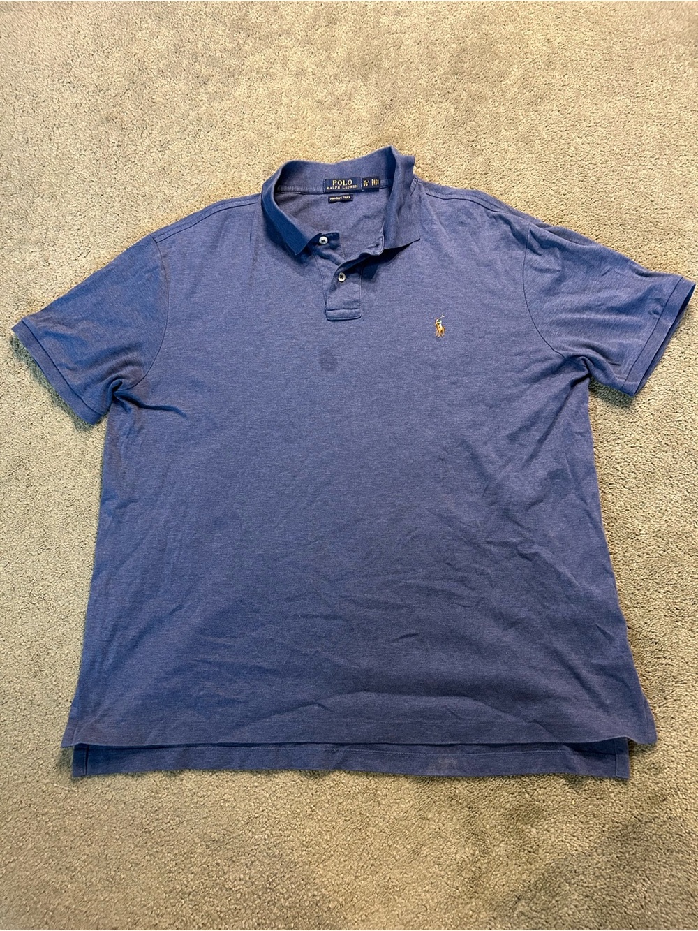 Polo Ralph Lauren Pima Soft Touch Blue Polo Shirt Size XL Brown Pony
